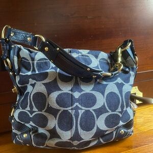Coach Dark Blue Monogram Shoulder Bag